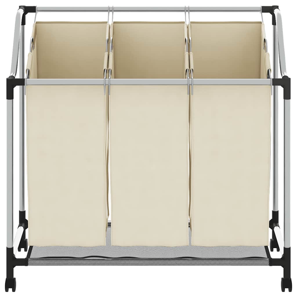 Separador de roupa suja com 3 sacos aço creme