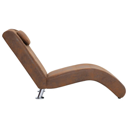 Chaise longue com almofada camurça artificial castanho
