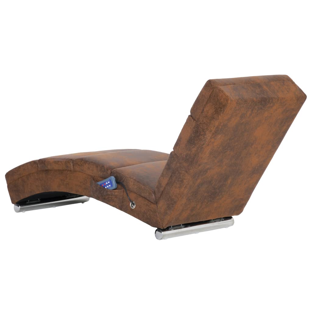 Chaise longue de massagens camurça artificial castanho