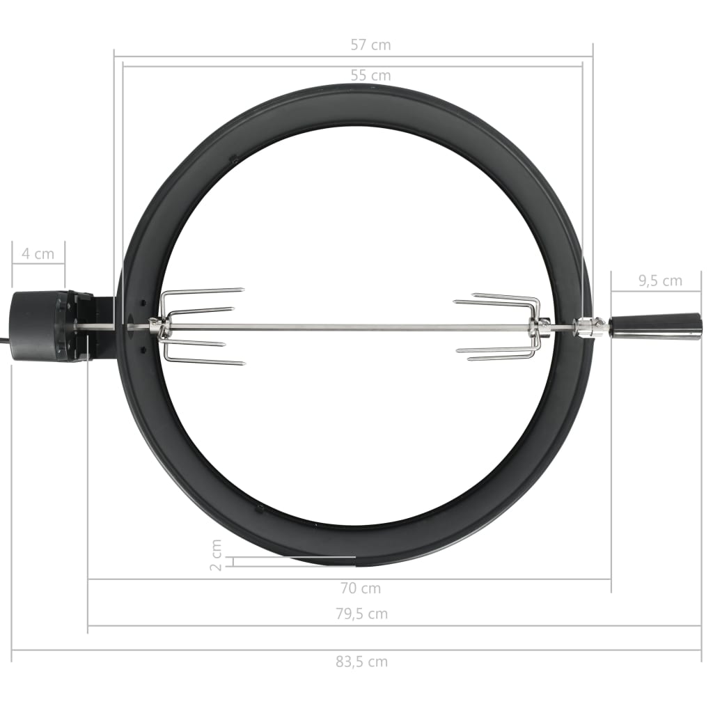Conjunto espeto giratório para churrasqueira 57 cm preto