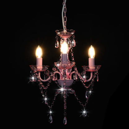 Lustre com contas redondo 3 x E14 cor-de-rosa