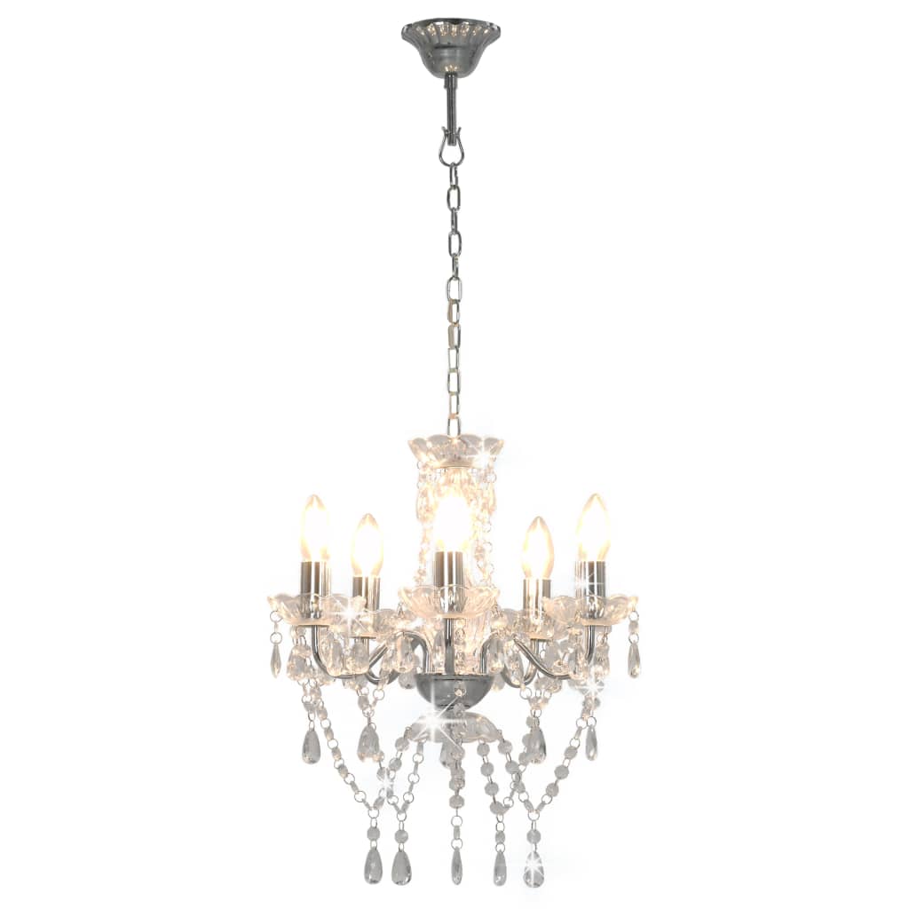 Lustre com contas de cristal redondo prateado 5 x E14