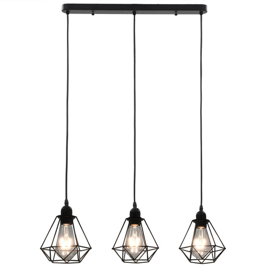 Candeeiro de teto com design diamante 3 lâmpadas E27 preto
