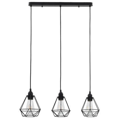 Candeeiro de teto com design diamante 3 lâmpadas E27 preto