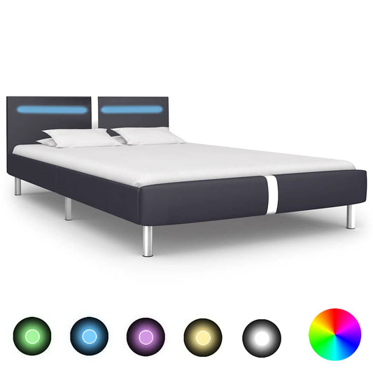 Estrutura de cama com LED 140x200 cm couro artificial preto