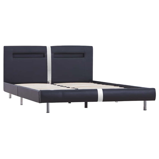 Estrutura de cama com LED 140x200 cm couro artificial preto