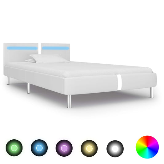 Estrutura de cama c/ LEDs 90x200 cm couro artificial branco