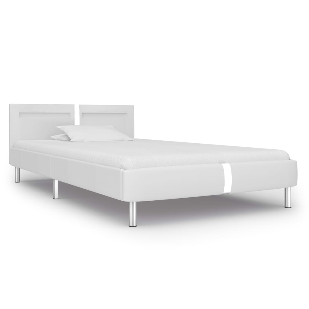 Estrutura de cama c/ LEDs 90x200 cm couro artificial branco