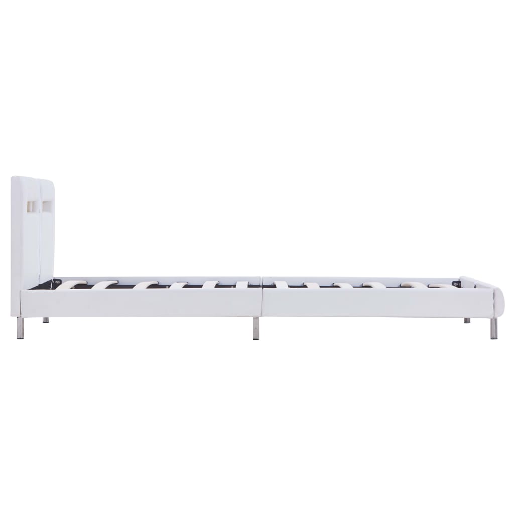 Estrutura de cama c/ LEDs 90x200 cm couro artificial branco
