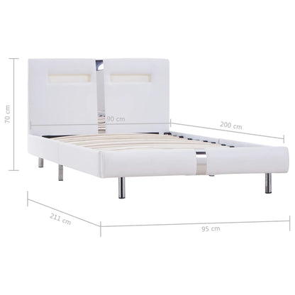 Estrutura de cama c/ LEDs 90x200 cm couro artificial branco