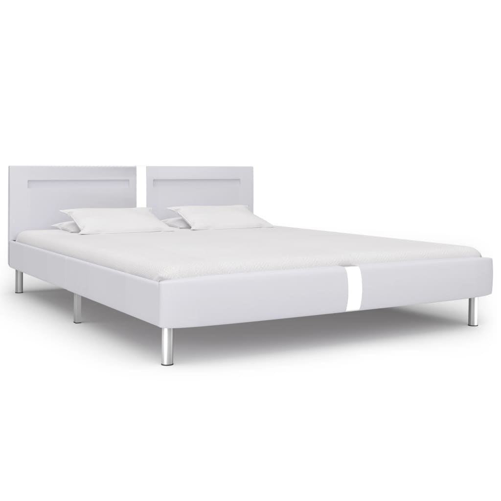 Estrutura de cama c/ LEDs 180x200 cm couro artificial branco