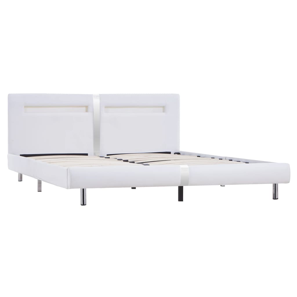 Estrutura de cama c/ LEDs 180x200 cm couro artificial branco
