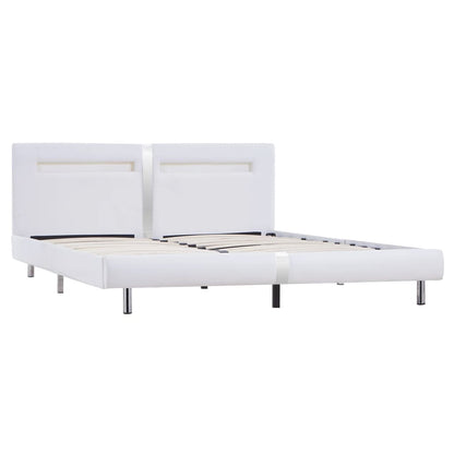 Estrutura de cama c/ LEDs 180x200 cm couro artificial branco