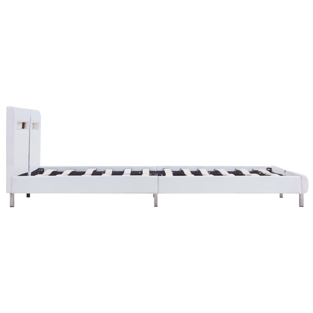 Estrutura de cama c/ LEDs 180x200 cm couro artificial branco
