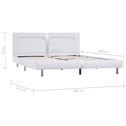 Estrutura de cama c/ LEDs 180x200 cm couro artificial branco