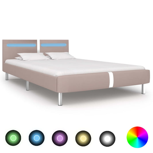 Estrutura de cama c/ LEDs 120x200cm couro artificial cappuccino