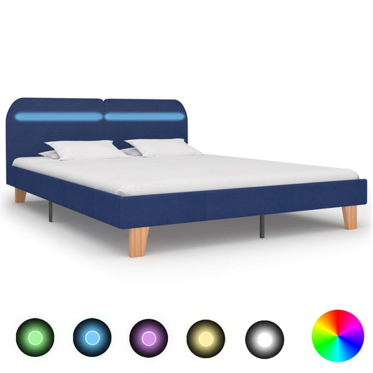 Estrutura de cama com LED em tecido 160x200 cm azul