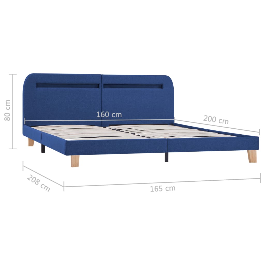 Estrutura de cama com LED em tecido 160x200 cm azul