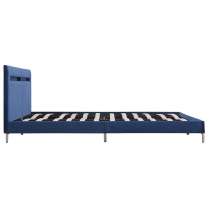 Estrutura de cama com LED 160x200 cm tecido azul