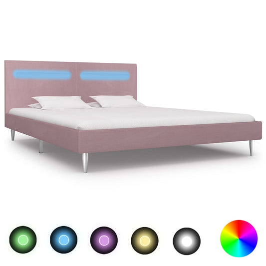 Estrutura de cama com LED 180x200 cm tecido cor-de-rosa