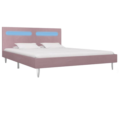 Estrutura de cama com LED 180x200 cm tecido cor-de-rosa