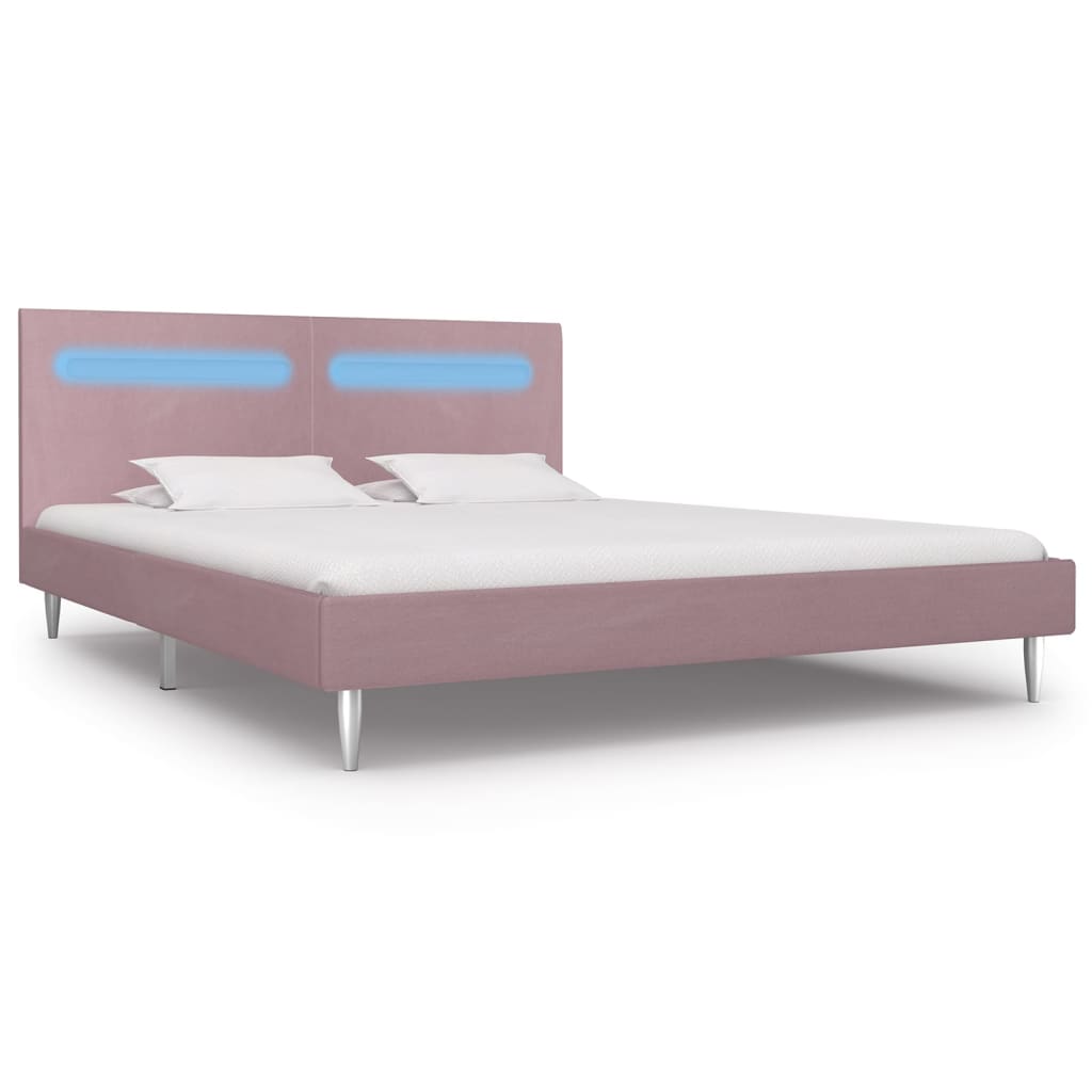 Estrutura de cama com LED 180x200 cm tecido cor-de-rosa