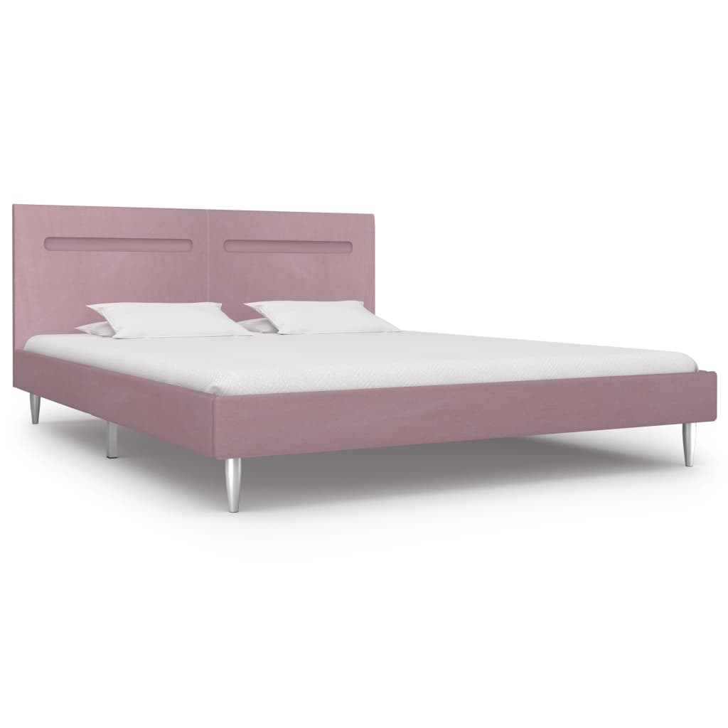 Estrutura de cama com LED 180x200 cm tecido cor-de-rosa