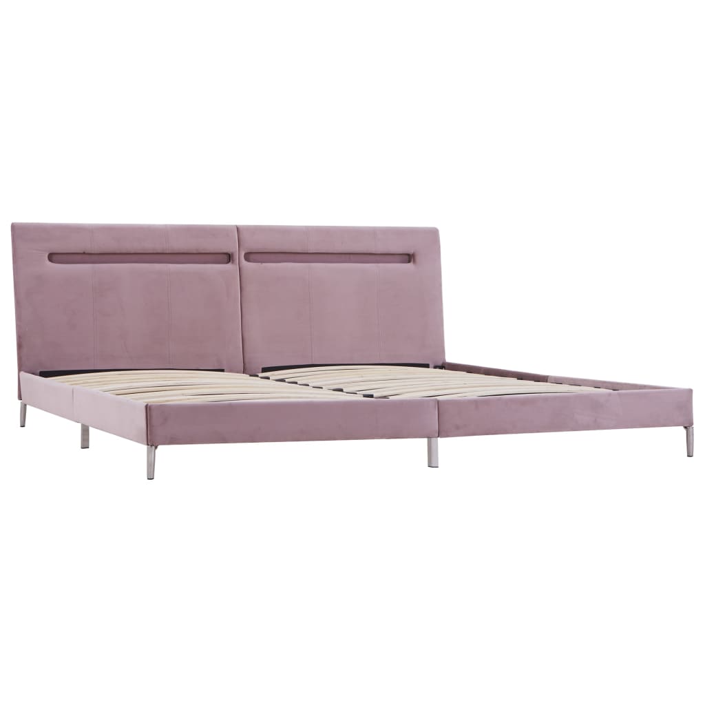 Estrutura de cama com LED 180x200 cm tecido cor-de-rosa
