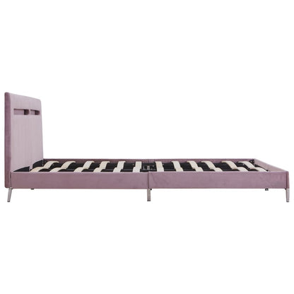 Estrutura de cama com LED 180x200 cm tecido cor-de-rosa