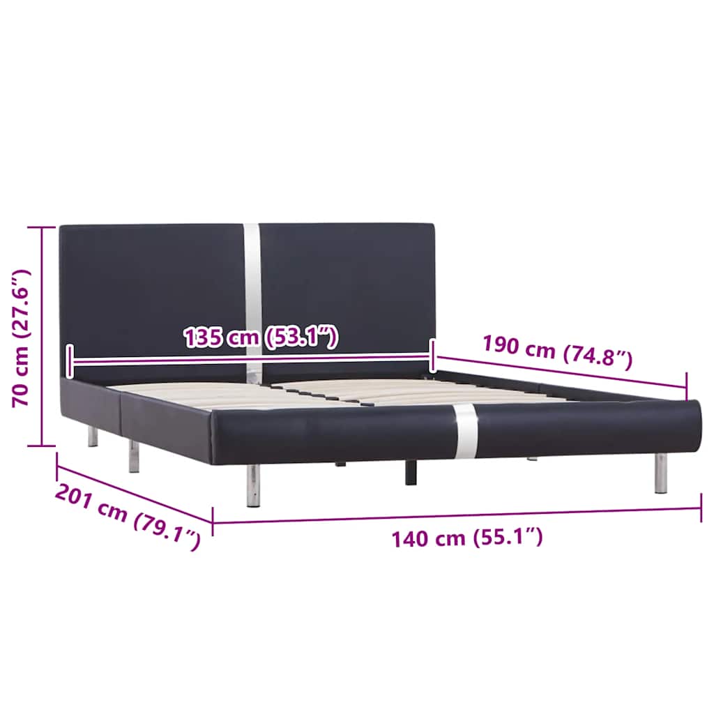 Estrutura de cama sem colchão 135x190 cm couro artificial preto