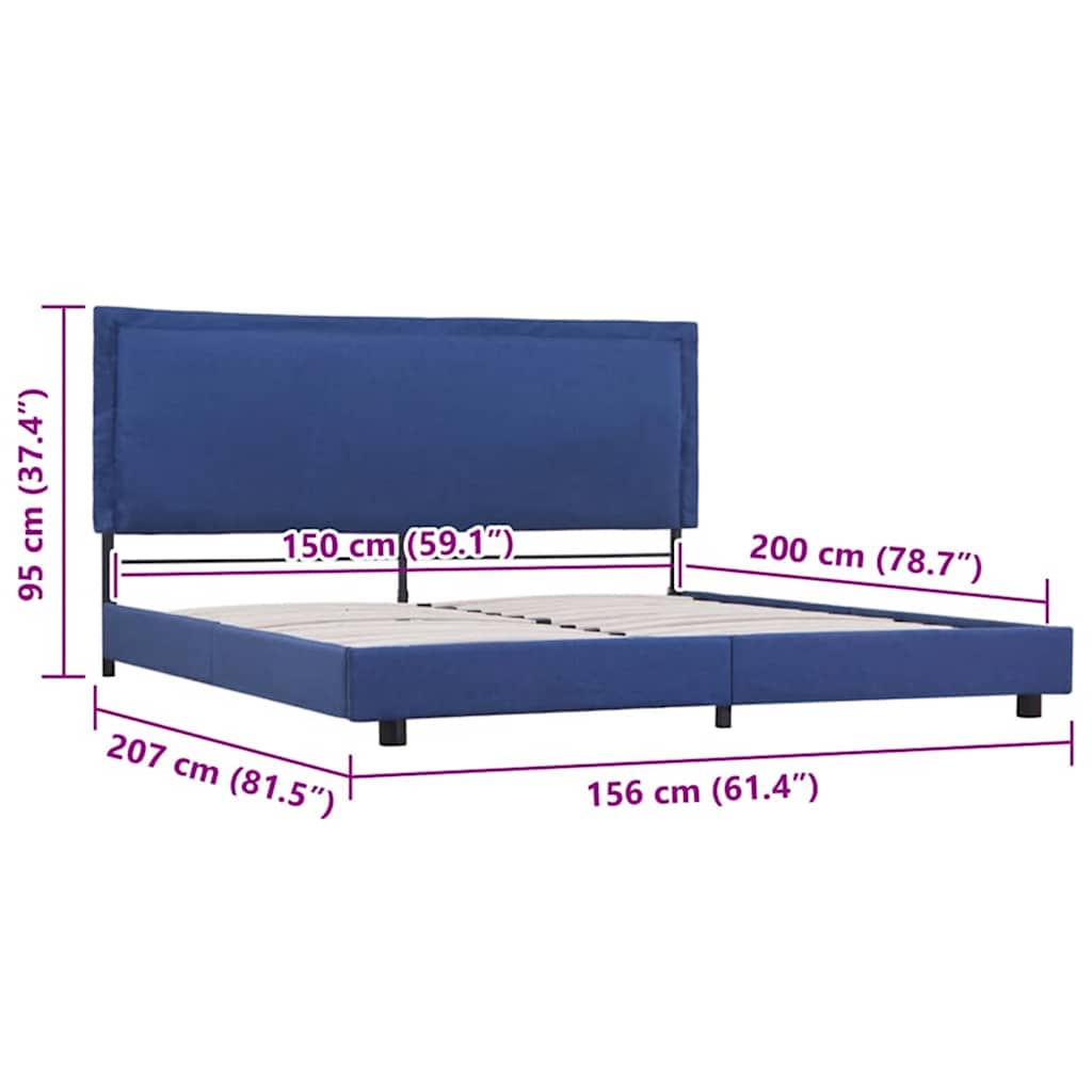 Estrutura de cama sem colchão 150x200 cm tecido azul