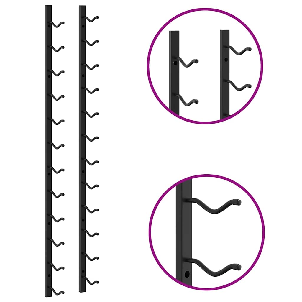 Garrafeiras de parede para 12 garrafas 2 pcs ferro preto