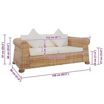 Sofá de 2 lugares com almofadões em vime genuíno
