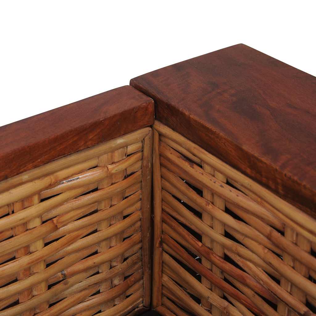 Sofá de 2 lugares com almofadões vime genuíno castanho