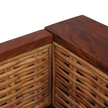 Sofá de 2 lugares com almofadões vime genuíno castanho