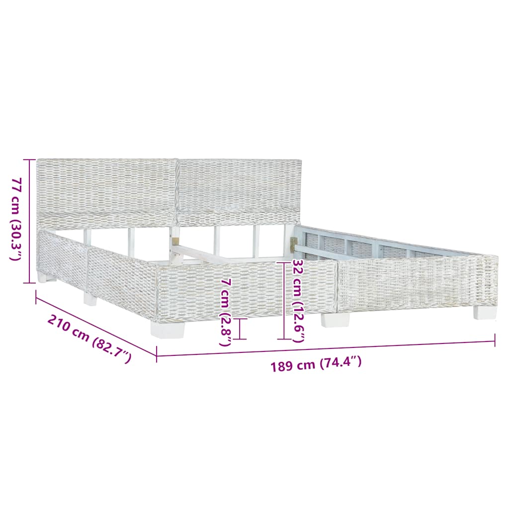 Estrutura de cama 180x200 cm vime genuíno cinzento