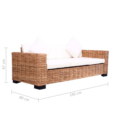 2 pcs conjunto sofás de jardim com almofadões vime natural