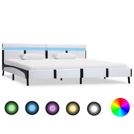 Estrutura de cama c/ LED couro artificial 180x200 cm branco