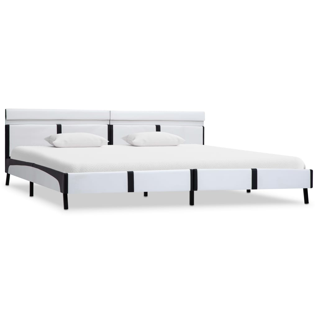 Estrutura de cama c/ LED couro artificial 180x200 cm branco