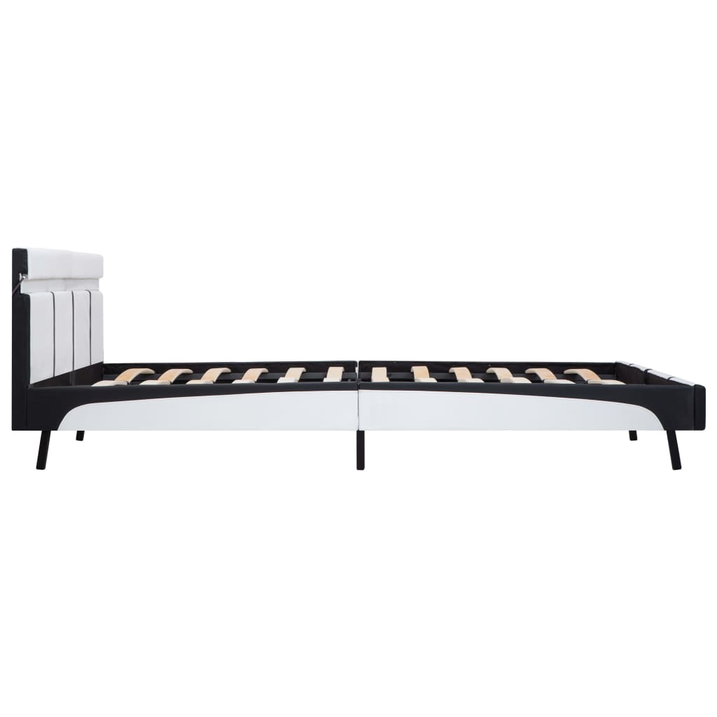 Estrutura de cama c/ LED couro artificial 180x200 cm branco