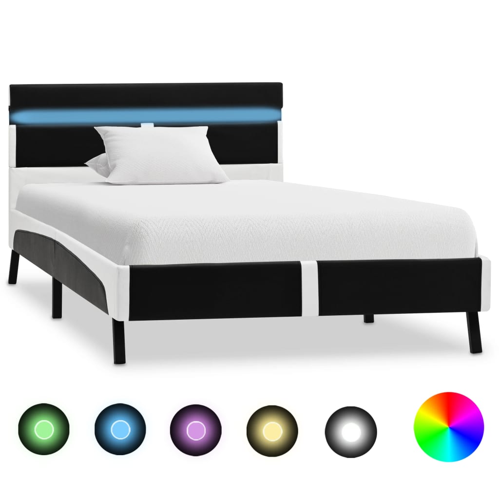 Estrutura de cama c/ LED 90x200 cm couro artificial preto