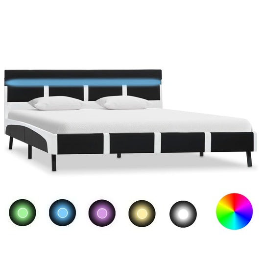 Estrutura de cama com LED 140x200 cm couro artificial preto