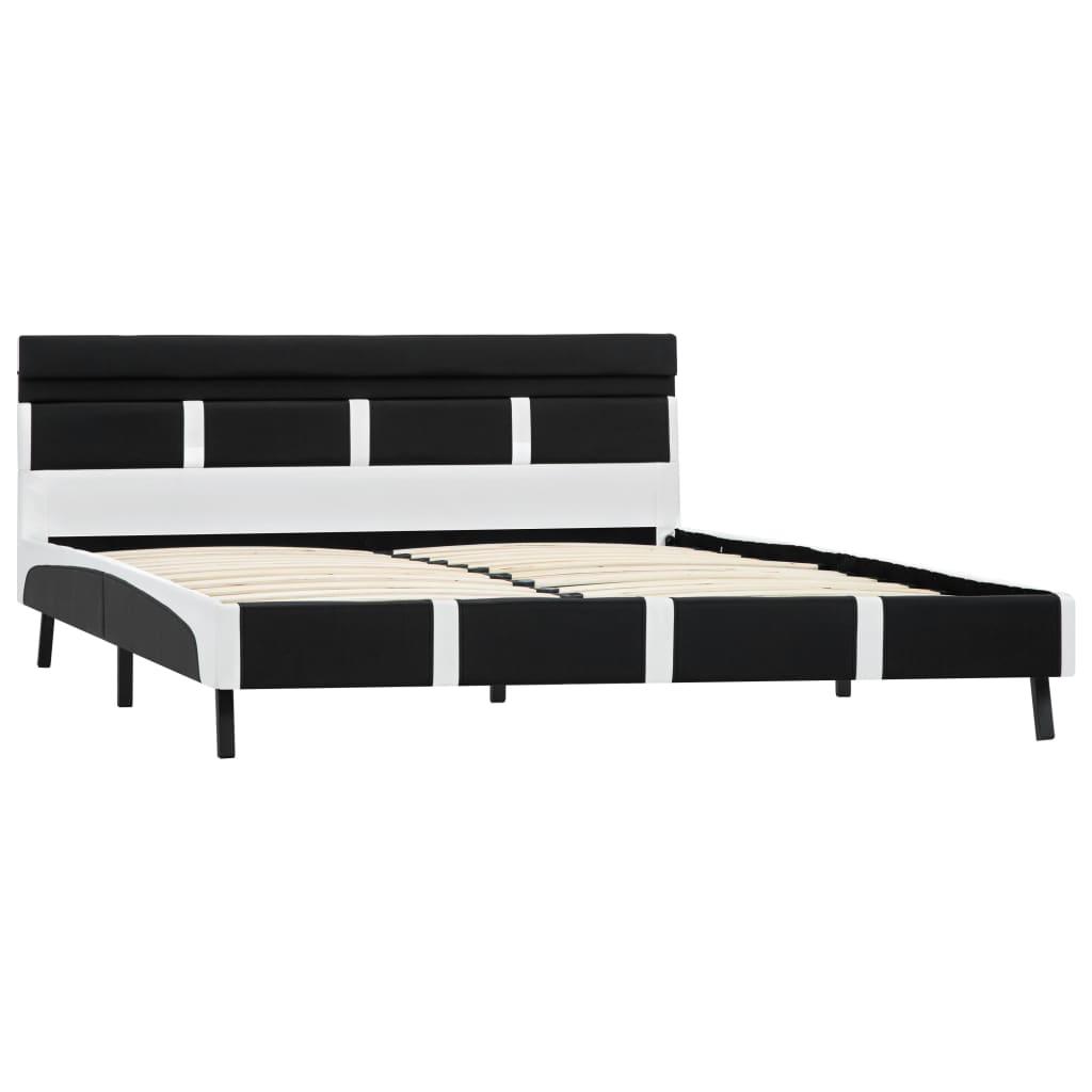 Estrutura de cama com LED 160x200 cm couro artificial preto
