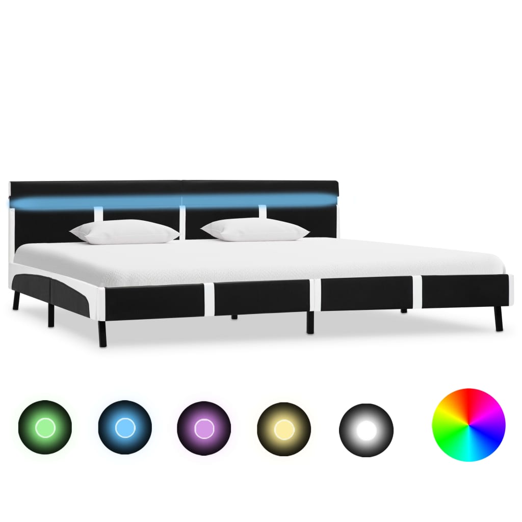 Estrutura de cama c/ LED 180x200 cm couro artificial preto
