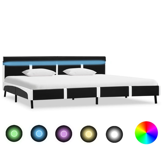 Estrutura de cama c/ LED 180x200 cm couro artificial preto