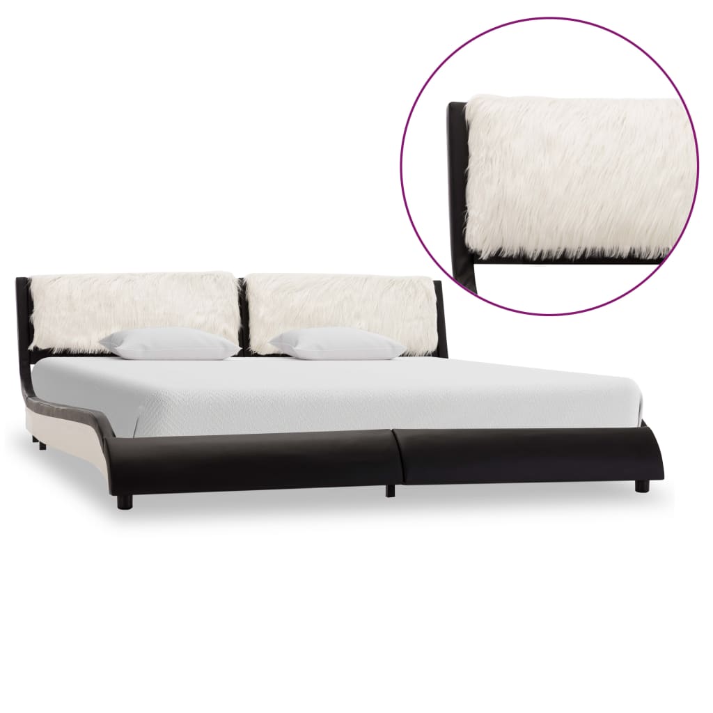 Estrutura cama c/ LED 180x200 cm couro artificial preto/branco
