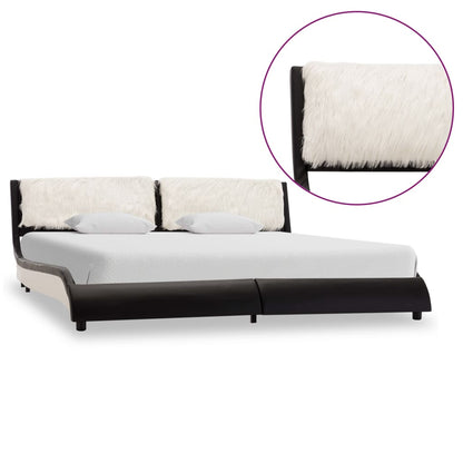 Estrutura cama c/ LED 180x200 cm couro artificial preto/branco