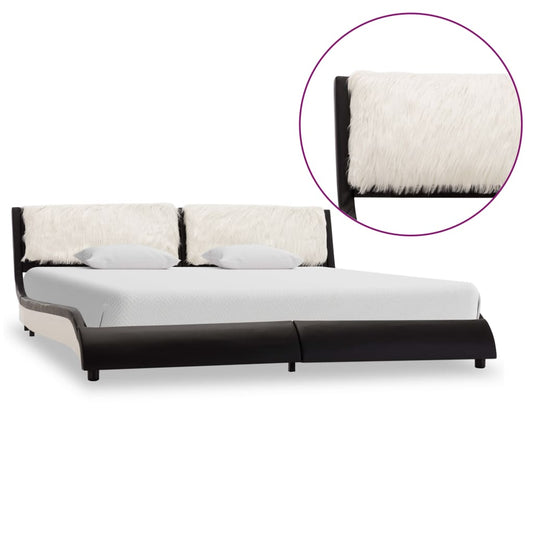 Estrutura cama c/ LED 180x200 cm couro artificial preto/branco