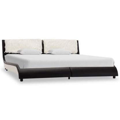 Estrutura cama c/ LED 180x200 cm couro artificial preto/branco
