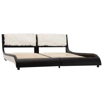 Estrutura cama c/ LED 180x200 cm couro artificial preto/branco